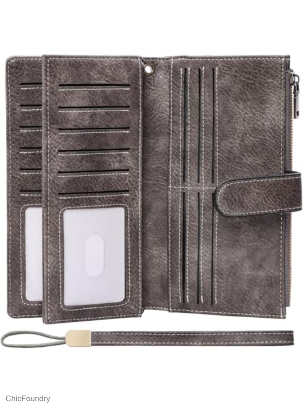 Leather RFID Blocking Wallet Large Capacity Credit Card Holder Wristlet